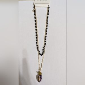 NWT 2-Layer Necklace with Purple Crystal/Irridescent Pendant